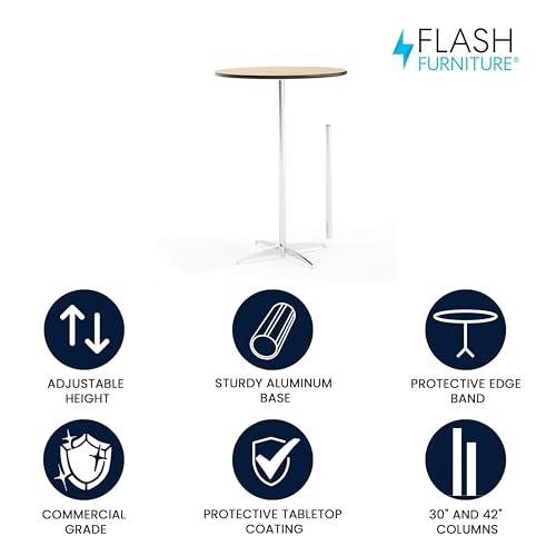 Lars 30" Round Cocktail Table with 30" and 42" Columns, Adjustable Standard or Bar Height Round Table for Events or Home Use, Natural