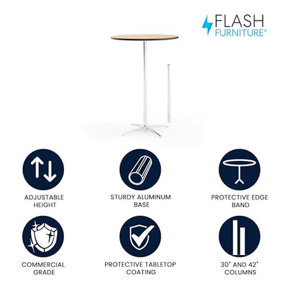 Lars 30" Round Cocktail Table with 30" and 42" Columns, Adjustable Standard or Bar Height Round Table for Events or Home Use, Natural