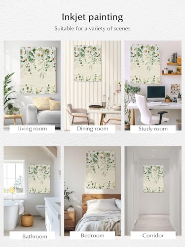 NuYeBiofx Countryside Daisies Eucalyptus Leaves Canvas Wall Art Prints,40"x28" Framed Picture Artwork Vintage Botantical Printed Canvas Oil Painting for Living Room Bedroom Office,Ready to Hang