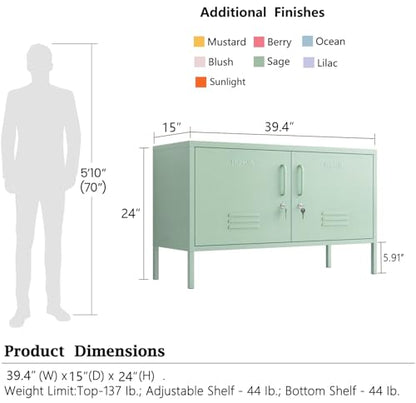 Green 2-Door Wide Lockable Metal Storage Cabinet, TV Stand & Media Console, view 4