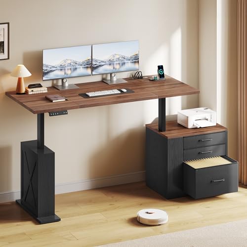 75.5 Inches Electric Standing Desk with Drawers Farmhouse Sit Stand Desk, view 4