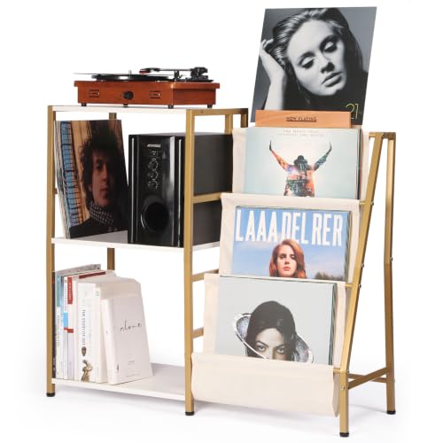 Stand for Record Player, 3 Tier Vinyl Record Storage with Now Playing Holder, view 2