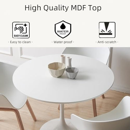 Round Dining Table White with Pedestal Base,31.5" Modern Tulip Dining Room Table for 1-4 People,Pedestal Dining Table with Round Top for Kitchen Living Room (Tulip Dining Table White)