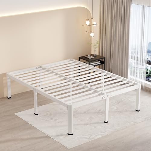Queen White Bed Frame with Round Legs, view 2