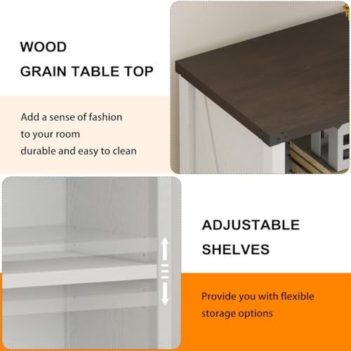 Farmhouse 3 Tier Bookshelf, Wood Bookcase, White Oak & Walnut, view 4