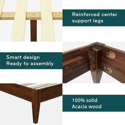Acacia Mervyn Solid Wood Bed Frame Without Headboard, King Size, Chocolate, view 5