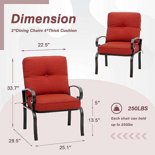 2 Piece Outdoor Furniture Patio Bistro Chairs Metal Dining Furniture Set, All-Weather Garden Seating Chair (Red)