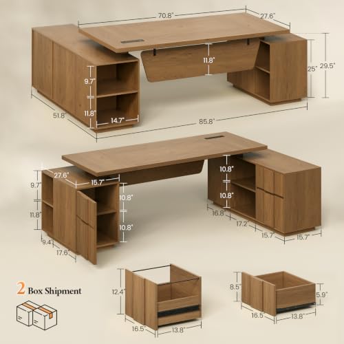 85.8" Large Executive Desk with Power Outlet, Ample Storage, view 3