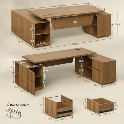 85.8" Large Executive Desk with Power Outlet, Ample Storage, view 3