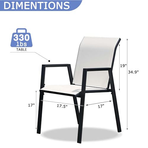Patio Chairs Set of 2, Stackable Outdoor Dining Chairs with Metal Frame and Breathable Textilene Fabric, All Weather Dining Furniture Set for Lawn, Garden, Backyard, Poolside, Oyster