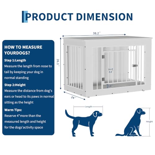 38.2" Dog Crate Furniture for s/m/l Dogs, 2-in-1 Iron-Wood Dog Cage, view 3