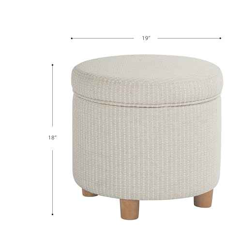 19" Round Storage Ottoman - White Woven Stripe