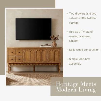 65" TV Entertainment Console, Buffet Cabinet, Prairie Oak, view 5