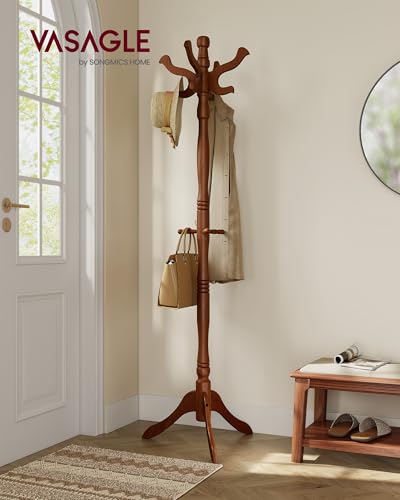 Freestanding Coat Rack, Rubber Wood Coat Tree with 11 Hooks, view 3