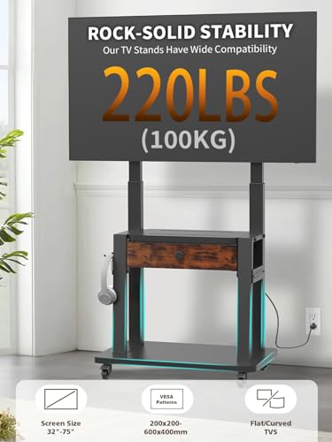 Rolling TV Stand with Power Outlet for 32-75 Inch Flat/Curved Screen, view 7