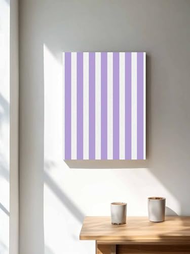 NuYeBiofx Minimalist Light Purple Stripes Canvas Wall Art Prints,48"x32" Framed Picture Artwork Modern Lavender Lines Printed Canvas Oil Painting for Living Room Bedroom Office,Ready to Hang