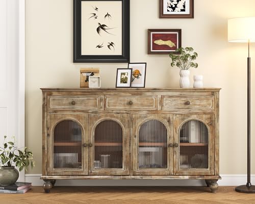 59"Solid Wood Sideboard Buffet Cabinet,Credenza Storage with Drawers, view 2
