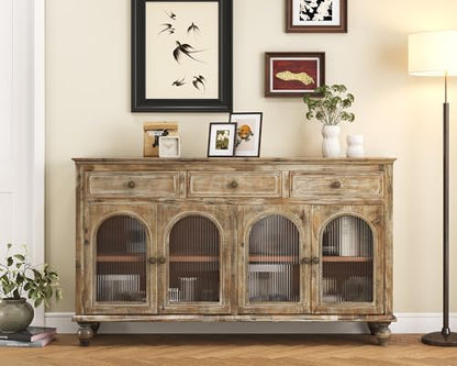 59"Solid Wood Sideboard Buffet Cabinet,Credenza Storage with Drawers, view 2