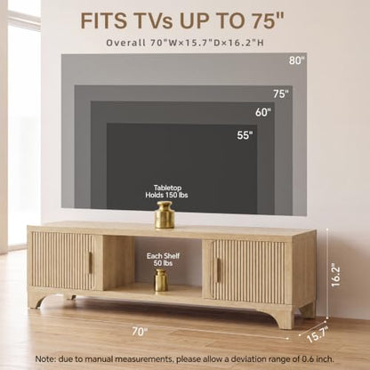 Mid Century Modern 70" TV Stand for 65/70/75 Inch Television Oak, view 3