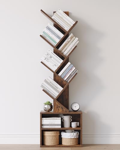 6 Tier Tree Bookshelf, Tall Small Bookcase with Storage Cabinet, view 2