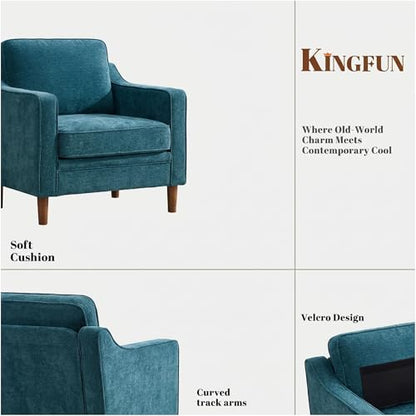 Accent Chair, Living Room Chairs, Mid Century Reading Armchair, Chenille with Solid Wood Foot, Upholstered Modern Decor for Bedroom, Apartment