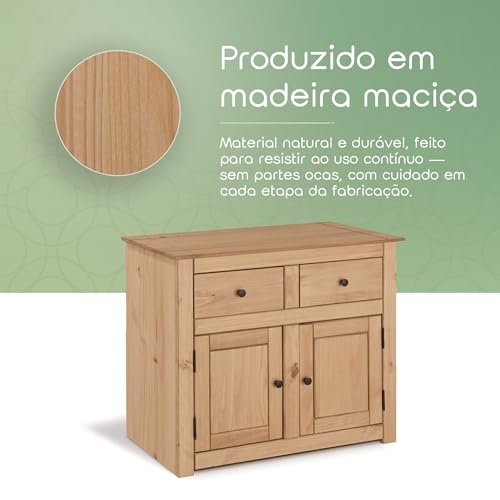 Solid Wood Sideboard Buffet Cabinet with 2 Drawers and 2 Doors, view 4