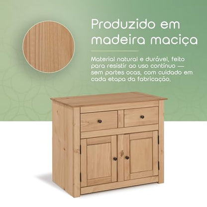 Solid Wood Sideboard Buffet Cabinet with 2 Drawers and 2 Doors, view 4