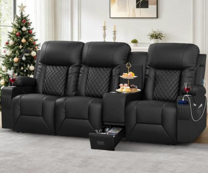 3 Seat Recliner Sofa, Large Reclining Sofa with Storage Console, Manual Reclining Chair with USB Ports, 2 Cell Phone Holder, 3 Seater Loveseat Recliner Couch for Living Room