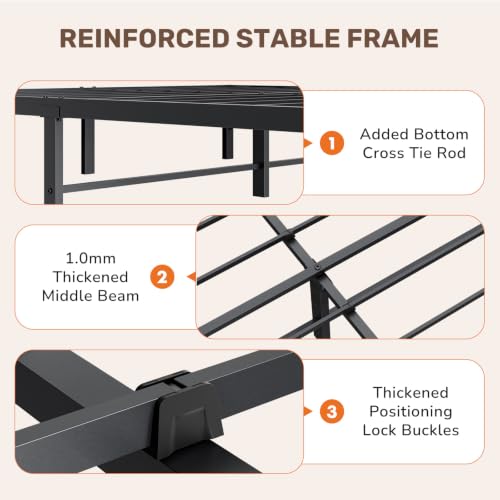 14 Inch Full Metal Bed Frame, Under Bed Storage, Black, view 5
