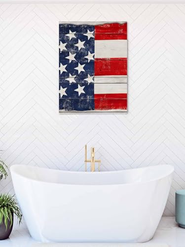 NuYeBiofx Independence Day American Flag Canvas Wall Art Prints,30"x20" Framed Picture Artwork Vintage Wood Grain Printed Canvas Oil Painting for Living Room Bedroom Office,Ready to Hang