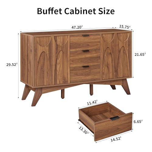 Buffet Cabinet with Storage, 47.2" Storage Cabinet with 3 Drawers, view 3