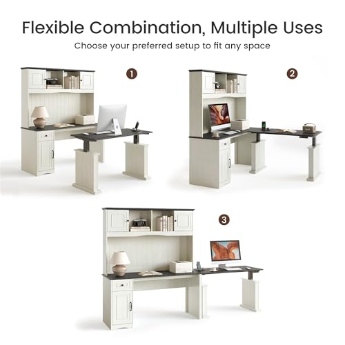 80x60 L Shaped Electric Standing Desk with Hutch and Drawers, view 5