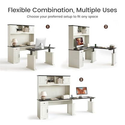 80x60 L Shaped Electric Standing Desk with Hutch and Drawers, view 5