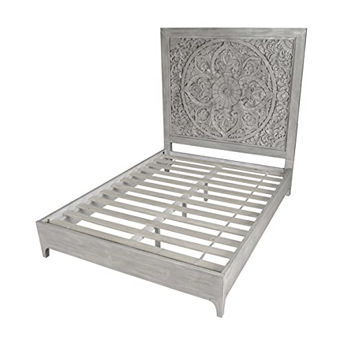 Solid-Wood Low-Profile Bed, Queen, Boho Chic - Washed White