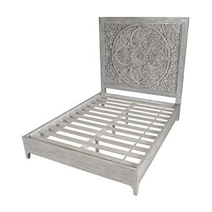 Solid-Wood Low-Profile Bed, Queen, Boho Chic - Washed White
