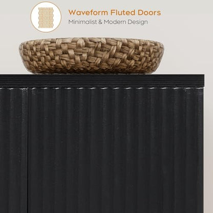 94.6" Black Fluted Sideboard Buffet Cabinet with Storage and 8 Doors, view 4