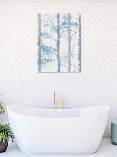 NuYeBiofx Watercolor Blue Gray Tree Branch Canvas Wall Art Prints,40"x28" Framed Picture Artwork Retro Forest Leaves Foliage Printed Canvas Oil Painting for Living Room Bedroom Office,Ready to Hang