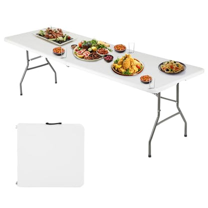 6FT Folding Table, Portable Fold-in-Half Plastic Picnic Party Table with Carrying Handle (White