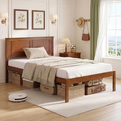Twin Size Bed Frame with Solid Wood Legs and Wooden Slats, view 2