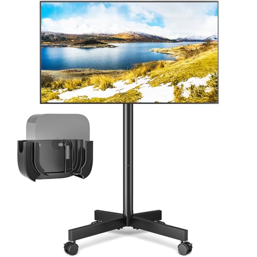 Strong Tall Rolling TV Stand for 23-65 Inch TVs up to 88 lbs, Height Adjustable &Tilt Mobile TV Cart for Optimal Viewing Angle, Portable TV Stand with Locking Silent Wheels for Home and Outdoor