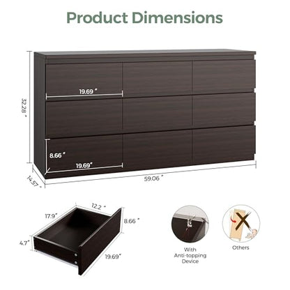 Modern 9 Drawer Dresser for Bedroom, Simply Chest of Drawers, view 3