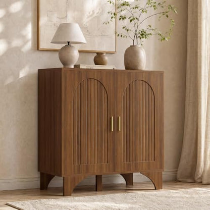 Mid Century Modern Buffet Cabinet Arched Doors Walnut Storage Sideboard, view 2