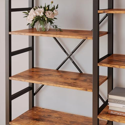 Bookshelves 6 Tiers Triple Wide Industrial Bookshelf, Large Etagere Bookshelf Open Display Shelves with Metal Frame for Living Room Bedroom Home Office