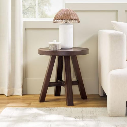 Colt Modern Farmhouse Solid Wood Round Side Table, 18 Inch, Espresso