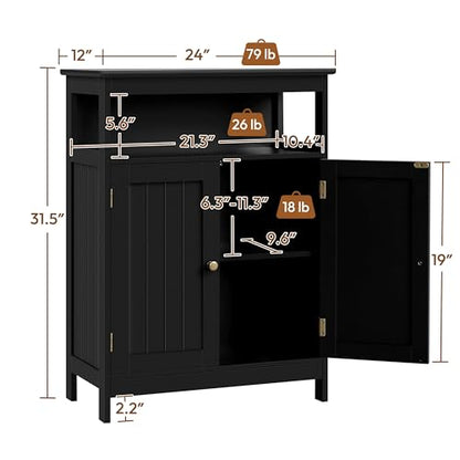 Yaheetech Bathroom Storage Cabinet, Wooden Free Standing Storage Organizer with 2 Doors & 1 Open Compartment, Adjustable Shelf,Floor Cabinet for Bathroom, Living Room, Hallway, Black