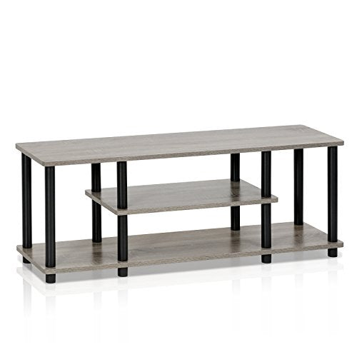 Furinno Turn-N-Tube No Tools 3D 3-Tier Entertainment TV Stand up to 50 inch TV, Round Tubes, French Oak Grey/Black & Simple Design End Table, 2-Pack, French Oak Grey/Black
