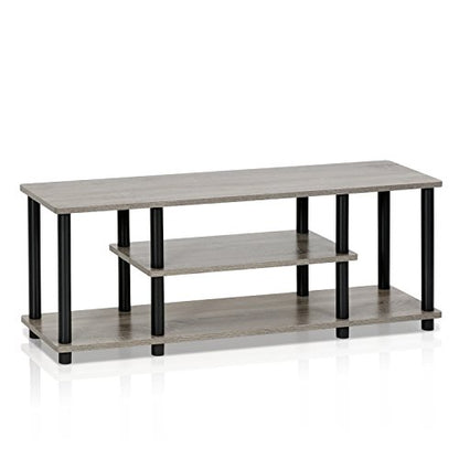 Furinno Turn-N-Tube No Tools 3D 3-Tier Entertainment TV Stand up to 50 inch TV, Round Tubes, French Oak Grey/Black & Simple Design End Table, 2-Pack, French Oak Grey/Black