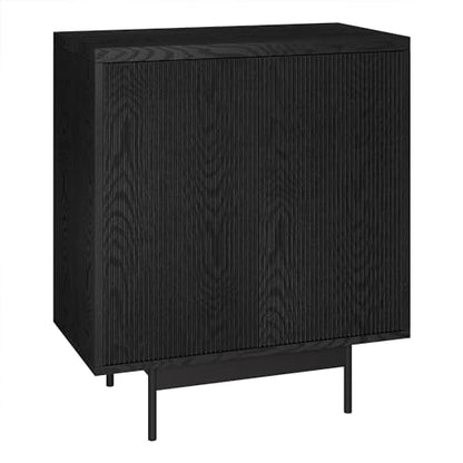 28" Fluted Accent Cabinet, Ribbed Modern Sideboard Buffet Cabinet with 2 Doors and an Adjustable Shelf for Living Room, Dining Room, Bedroom or Entryway, Natural Black