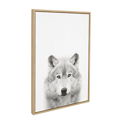 Sylvie Wolf Animal Print Black and White Portrait Framed Canvas Wall Art by Simon Te Tai, 23x33 Natural