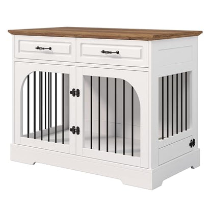 43.3" Dog Crate Furniture, Farmhouse Wooden Dog Kennel with 2 Storage Drawers, view 8